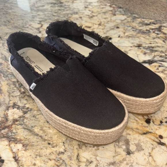 Toms Black Espadrille Platform Slip-Ons - Picture 3 of 10
